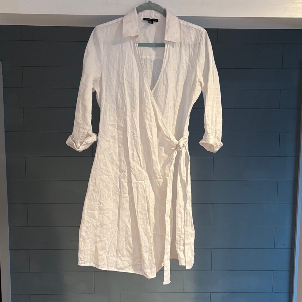 Saks Fifth Avenue Classic White Linen Wrap Dress